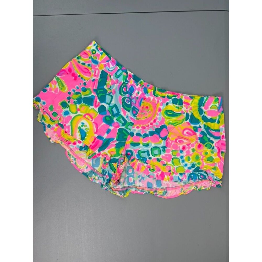 Lilly Pulitzer women's medium Kya neon patterned ruffle hem shorts NWOT